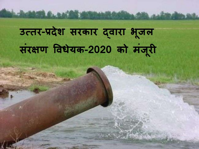 उत्तर प्रदेश सरकार द्वारा भूजल संरक्षण विधेयक-2020 को मंजूरी प्रदान की गई